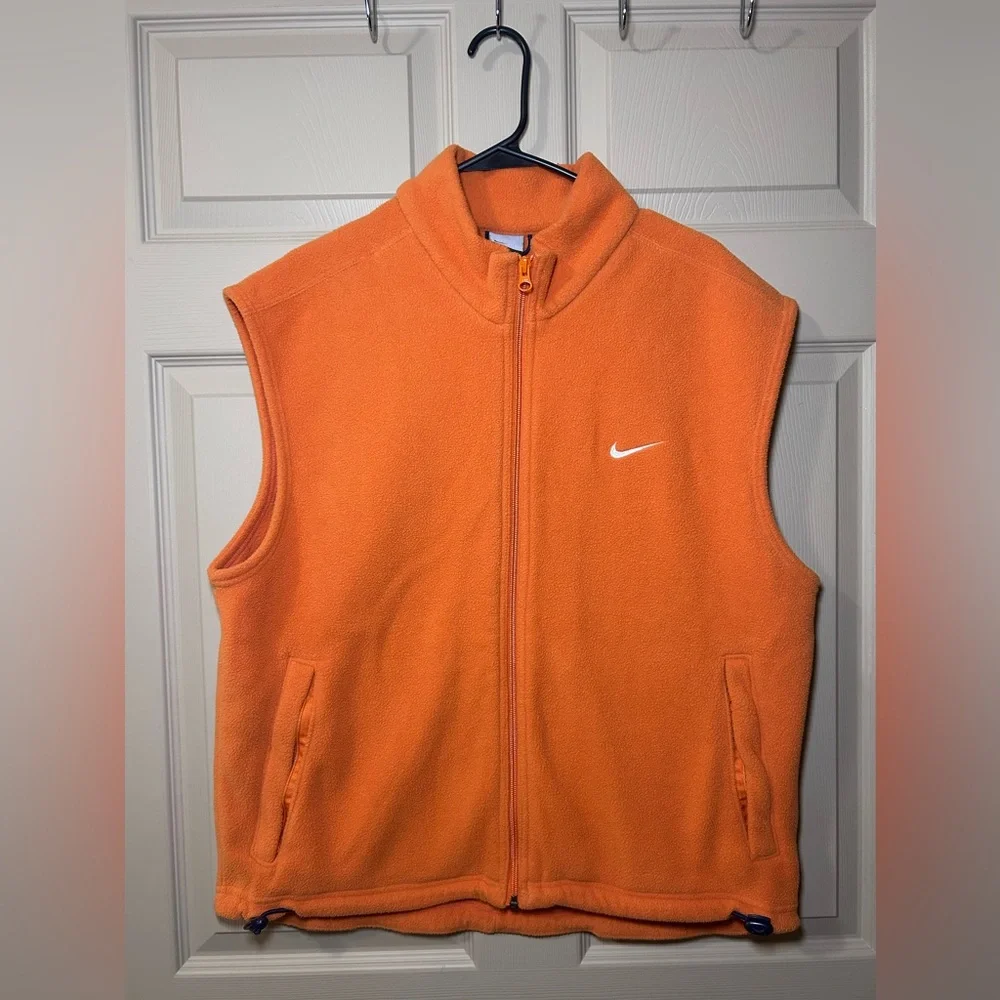 NIKE Adult Large Full Zip‎ Orange Fleece Sleeveless Vest Embroider VIntage